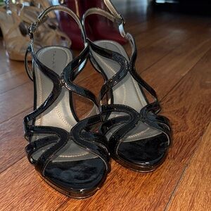 Tahari Black Patent Strappy Heels